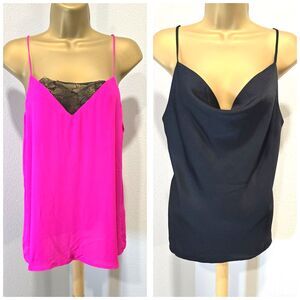 Lot of 2 Camisole Tank Top Womens Small Black Pink Lace Drape Capsule Layering